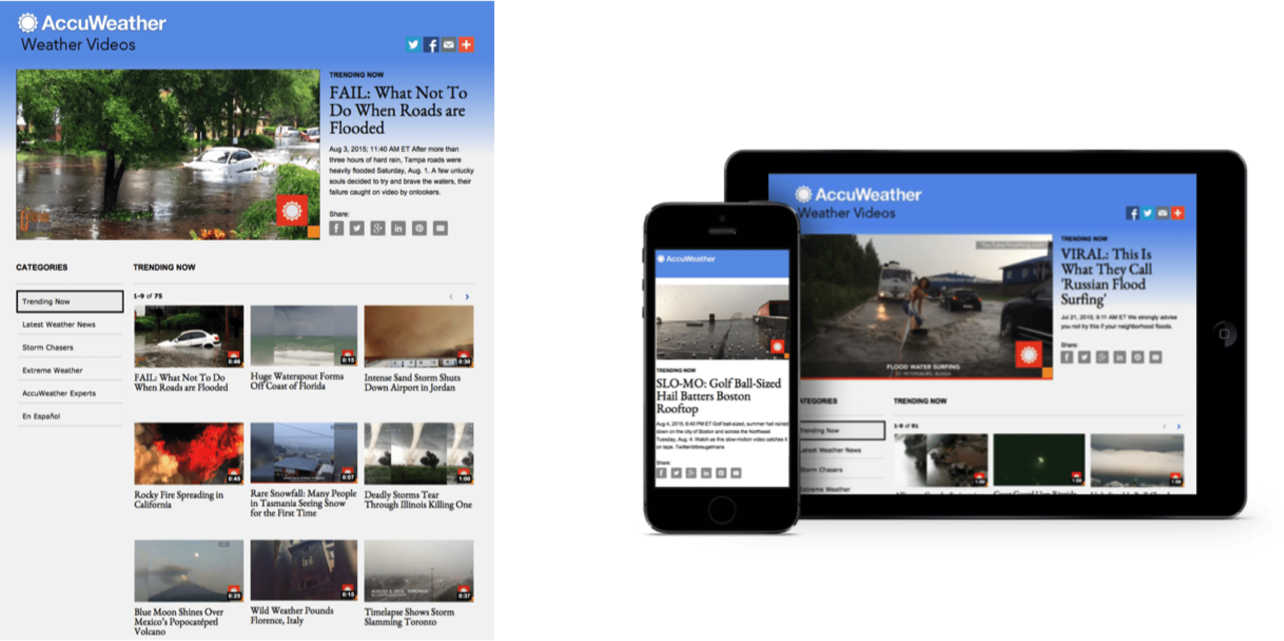 Screenshot of AccuWeather's video portal powered by Brightcove