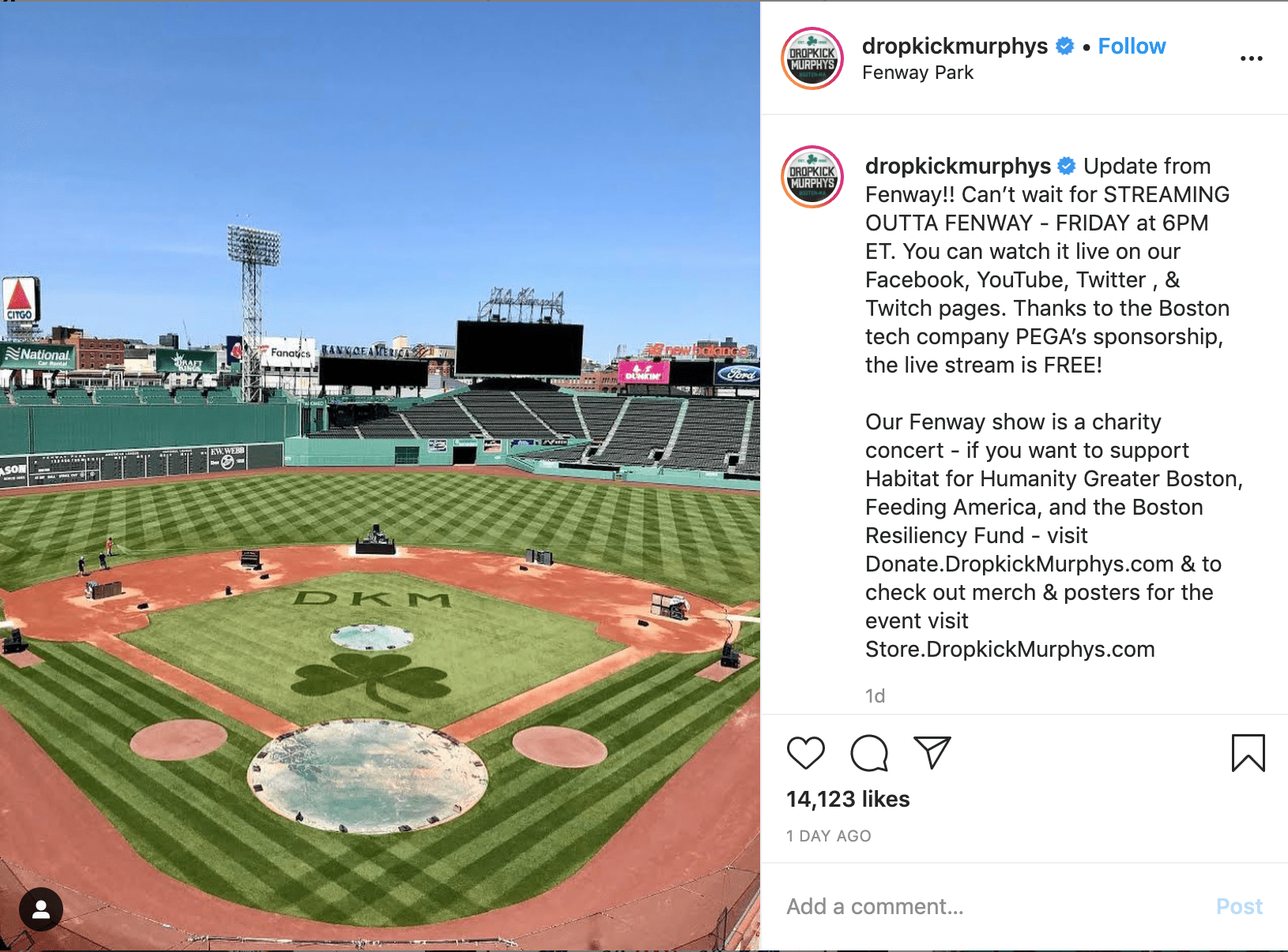 Screenshot of The Dropkick Murphy’s announcing their Streaming Outta Fenway event on Facebook
