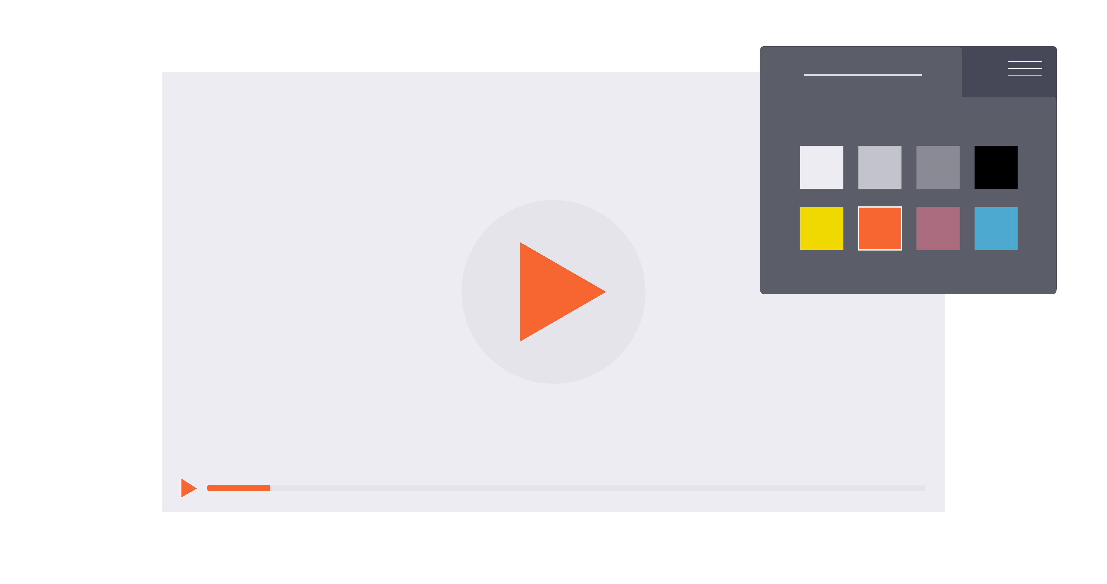 Video player with branded color palette.